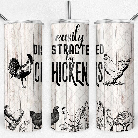 Handmade Other - Easily Distracted By Chickens Metal Insulated Stainless Steel Tumbler